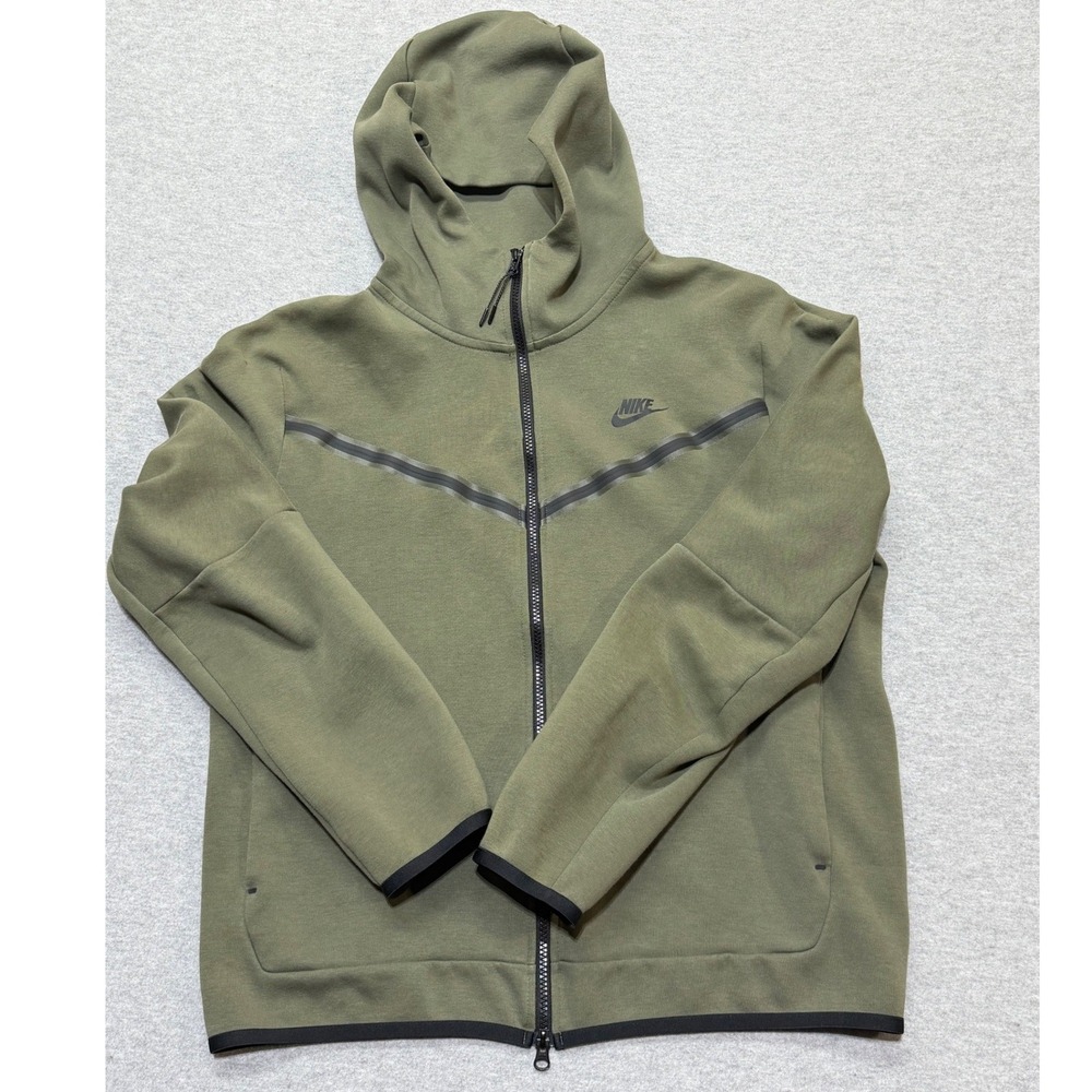 Nike Sportswear Tech Fleece Full Zip Hoodie Olive Green CU4489-380 Mens Large